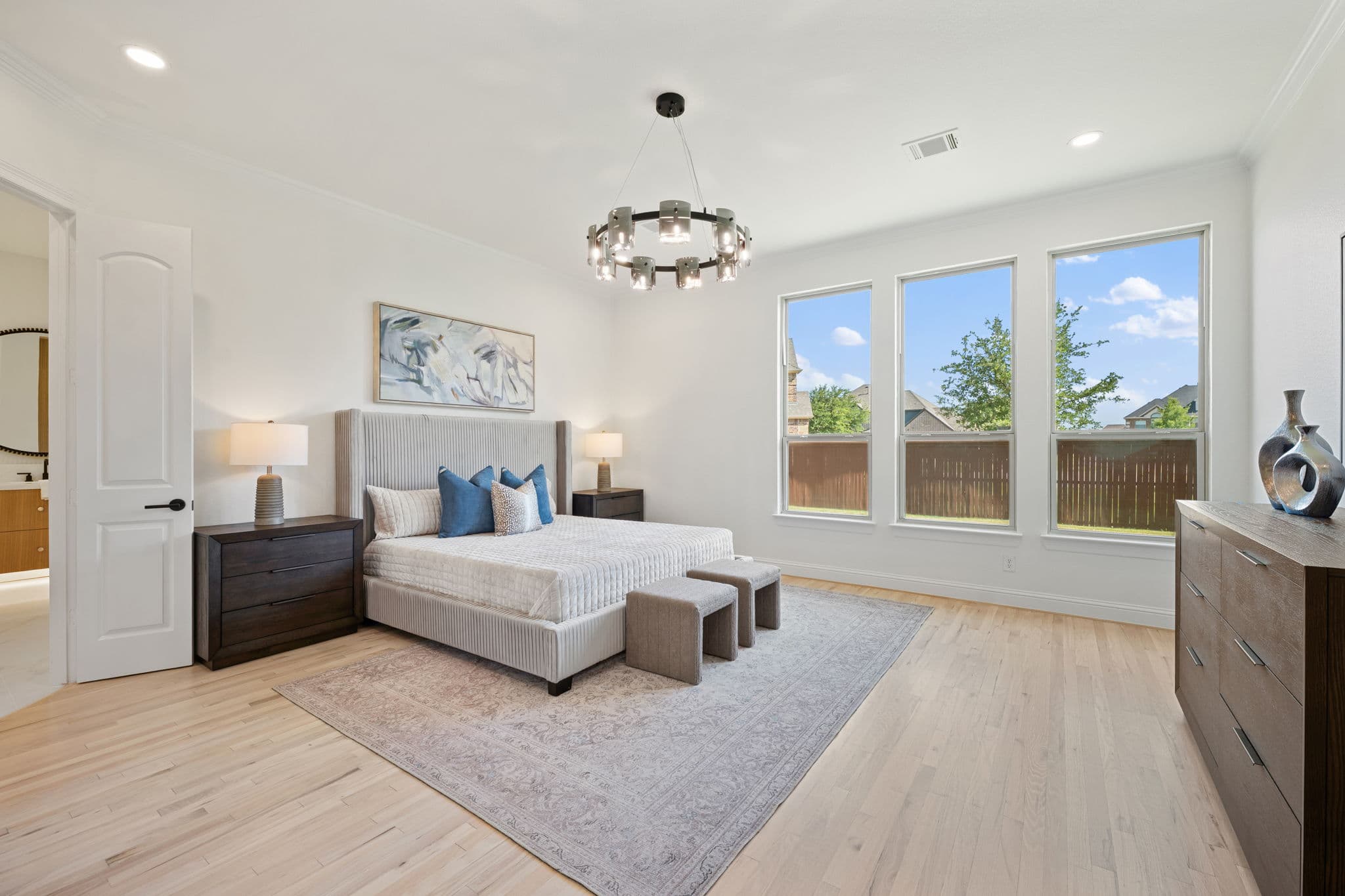 Primary bedroom with modernized finishes