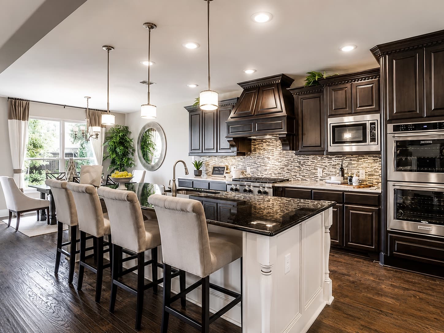 Before: traditional dark wood kitchen with mosaic backsplash, Southlake